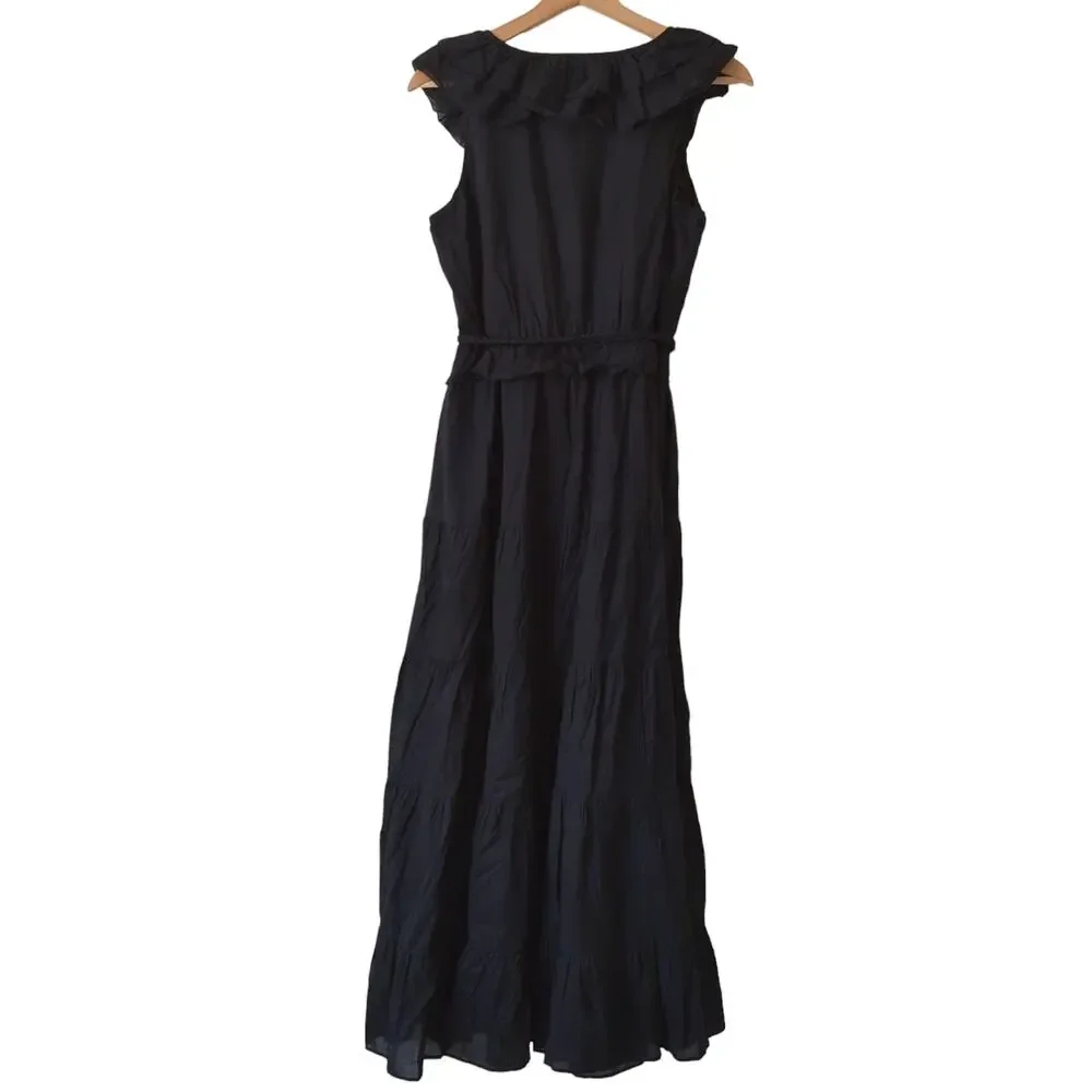 J Crew Ruffle Front Maxi Dress Braided Belt Womens Wrap Size 6 Cottage Core EUC‎ - Picture 7 of 12